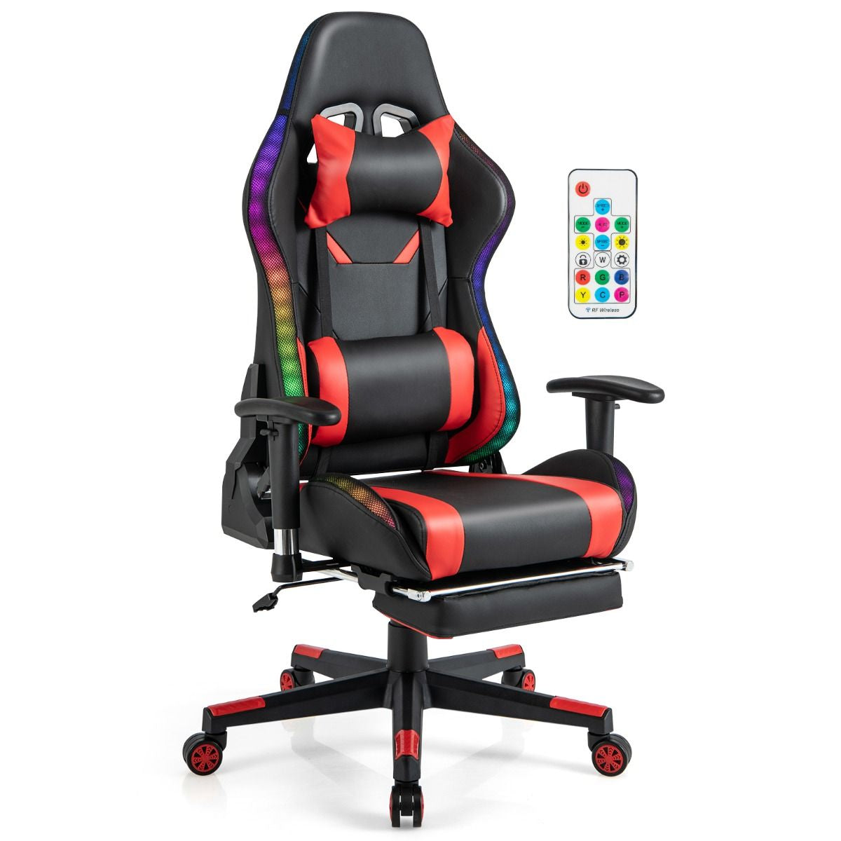Sedia Da Gioco Con Luci RGB LED Altezza Regolabile Poggiapiedi Estraibile, Sedia Da Ufficio Ergonomica