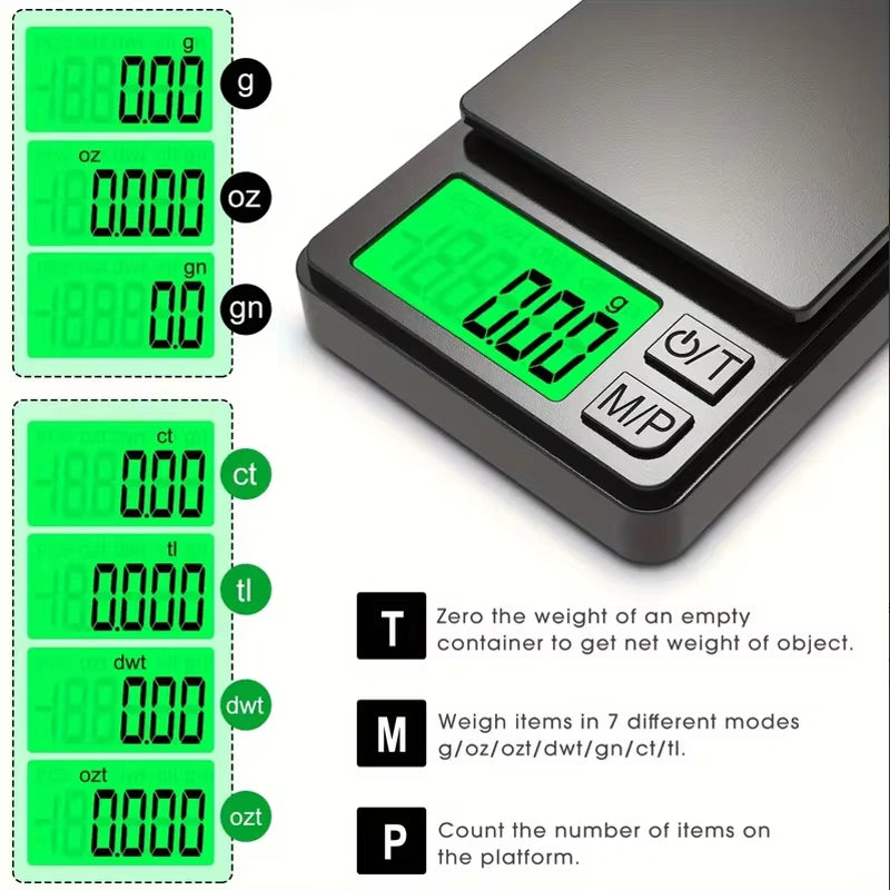 Precision Pocket Scale 1000G X 0.1G - Digital Gram, Food, Jewelry, Ounces/Grains Scale with Backlit LCD - Mini Scale for Travel