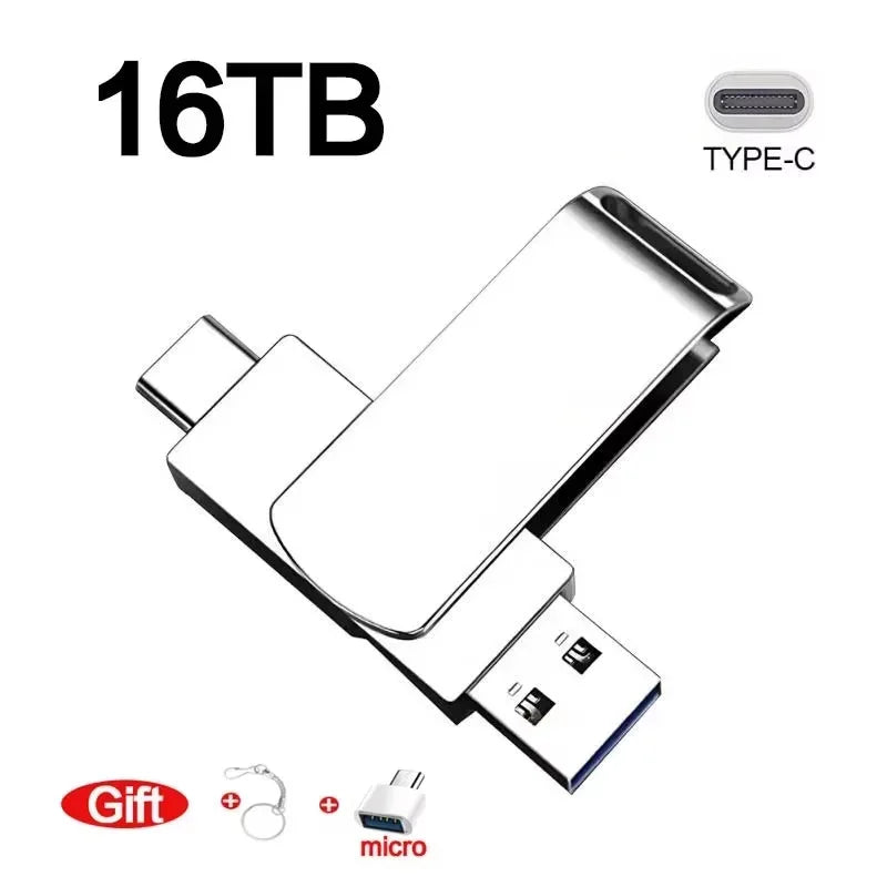 16TB 3.0 USB Flash Drive Metal High-Speed Pen Drive 2TB 512GB Waterproof Type-C Usb Pendrive for Computer Storage Devices