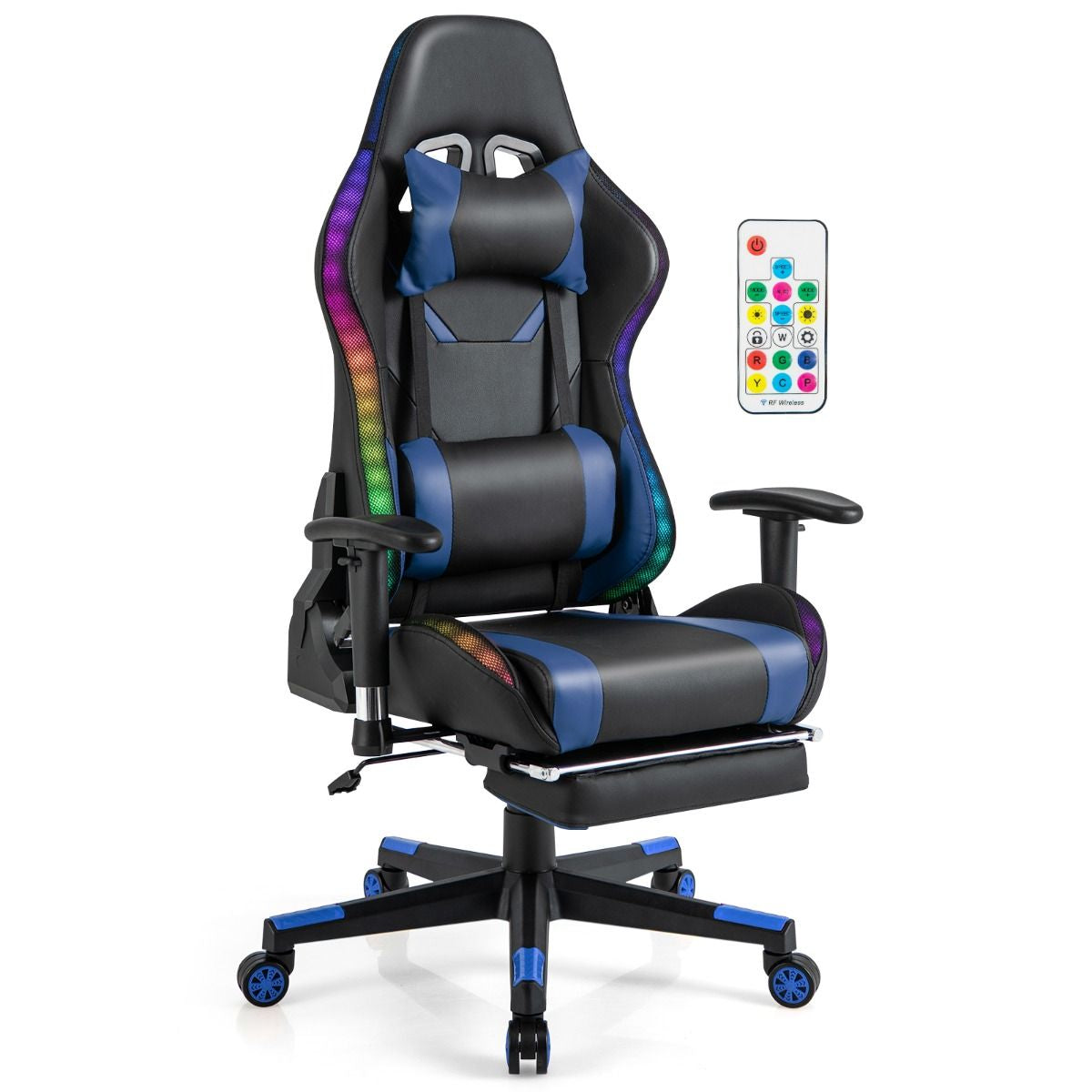 Sedia Da Gioco Con Luci RGB LED Altezza Regolabile Poggiapiedi Estraibile, Sedia Da Ufficio Ergonomica