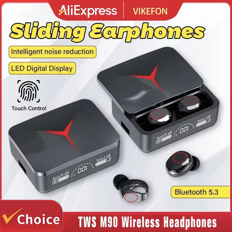 M90 TWS Bluetooth 5.3 Earphones Wireless Headphones Touch Control Gaming Headsets HIFI Stereo Sound Reduction with Mic