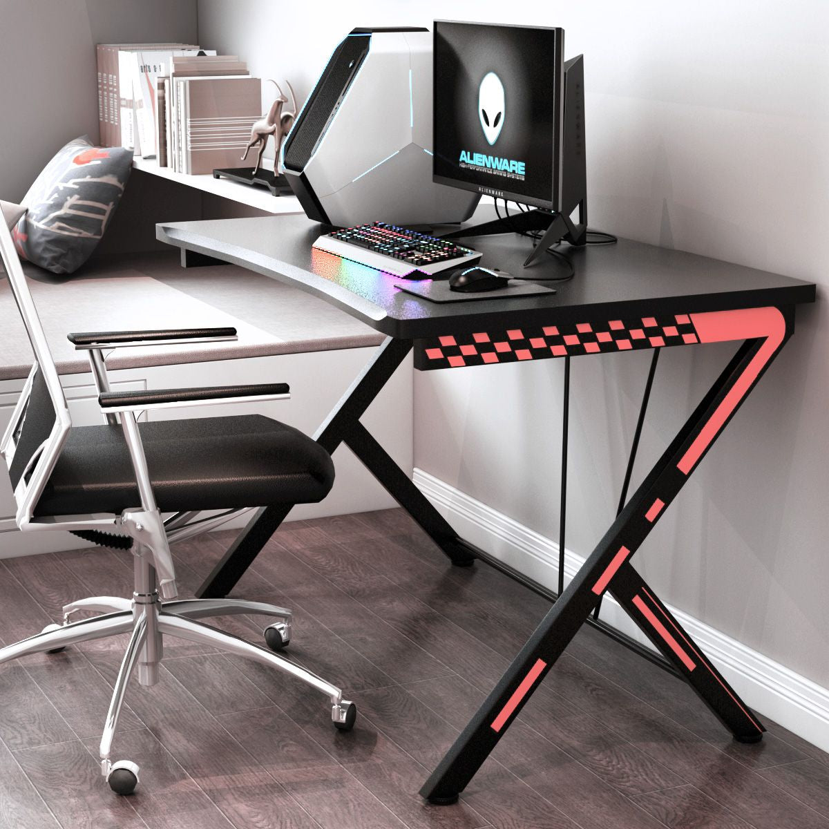 Scrivania Gaming Ergonomica Da 116Cm, Scrivania Multiuso per PC Con Struttura in Metallo Nero