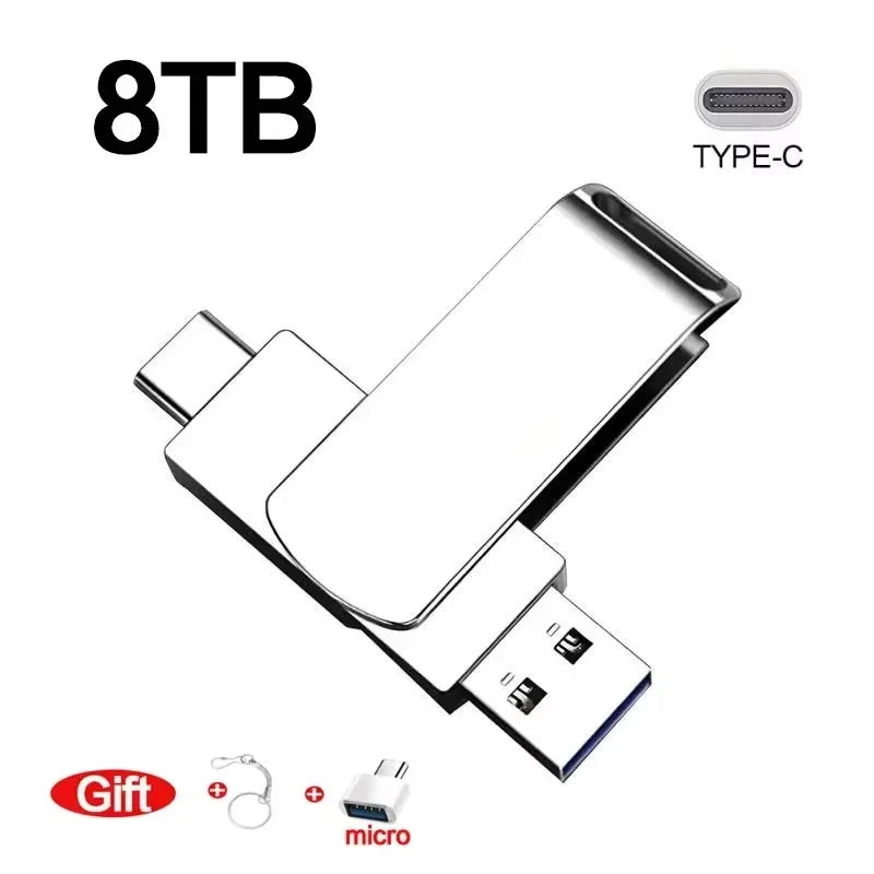 16TB 3.0 USB Flash Drive Metal High-Speed Pen Drive 2TB 512GB Waterproof Type-C Usb Pendrive for Computer Storage Devices