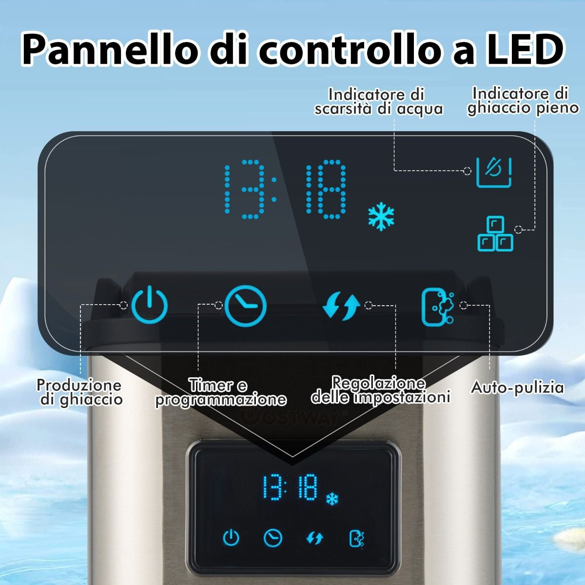 Fabbricatore Di Ghiaccio Con 2 Modi Di Ricarica Dell'Acqua Finitura in Acciaio Inox, Macchina Di Ghiaccio Argento