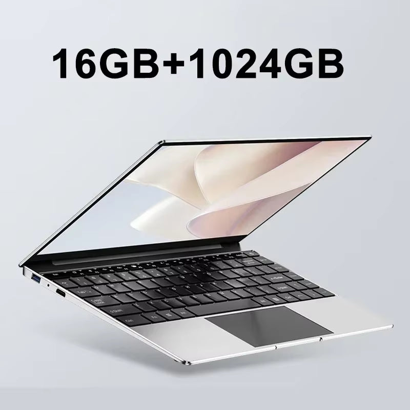 14.1" Ultra Slim Laptop 16GB RAM 2TB SSD  N3700 Notebook Gamer 1920*1080 Display Office Study Computer PC Windows 11 Pro
