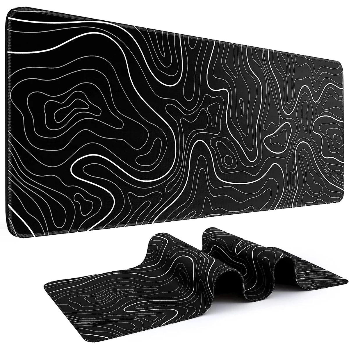 1Pcs Gaming Mouse Pad Large Keyboard Pad 31.5 X 11.8In Topographic Mouse Pad Black and White Mouse Pad for Keyboard with Anti-Sl