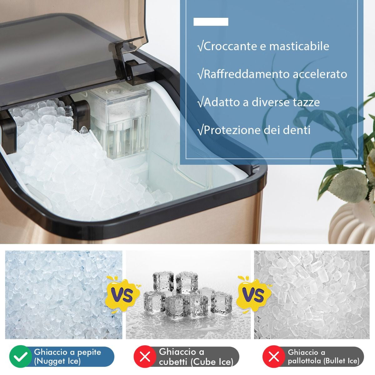 Fabbricatore Di Ghiaccio Con 2 Modi Di Ricarica Dell'Acqua Finitura in Acciaio Inox, Macchina Di Ghiaccio Argento