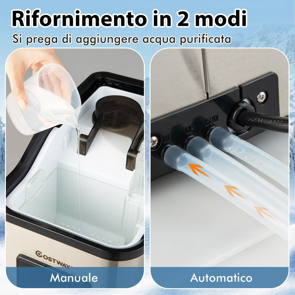 Fabbricatore Di Ghiaccio Con 2 Modi Di Ricarica Dell'Acqua Finitura in Acciaio Inox, Macchina Di Ghiaccio Argento