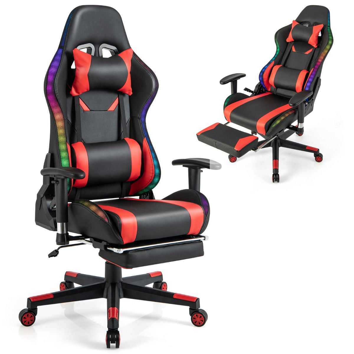 Sedia Da Gioco Con Luci RGB LED Altezza Regolabile Poggiapiedi Estraibile, Sedia Da Ufficio Ergonomica