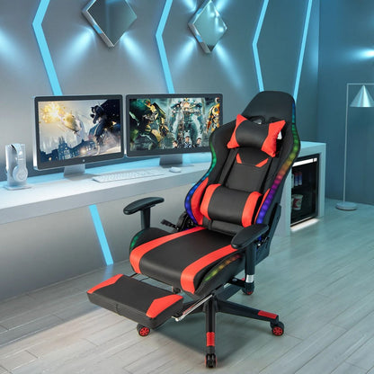 Sedia Da Gioco Con Luci RGB LED Altezza Regolabile Poggiapiedi Estraibile, Sedia Da Ufficio Ergonomica