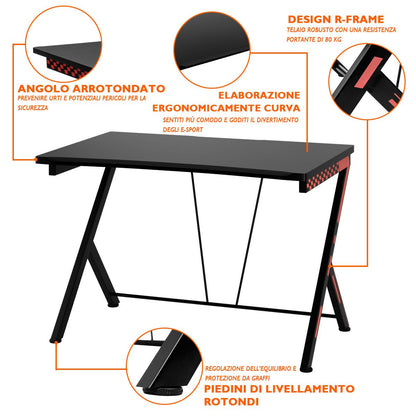 Scrivania Gaming Ergonomica Da 116Cm, Scrivania Multiuso per PC Con Struttura in Metallo Nero